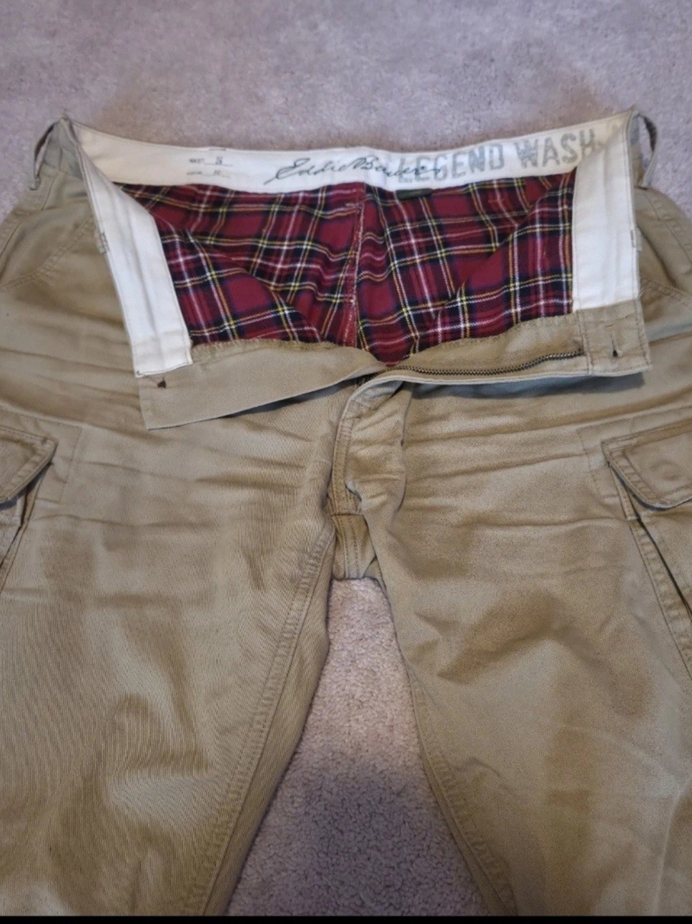 Used Work Pants Eddie Bauer Khaki Cargo Style Lined work Pants – Size 36